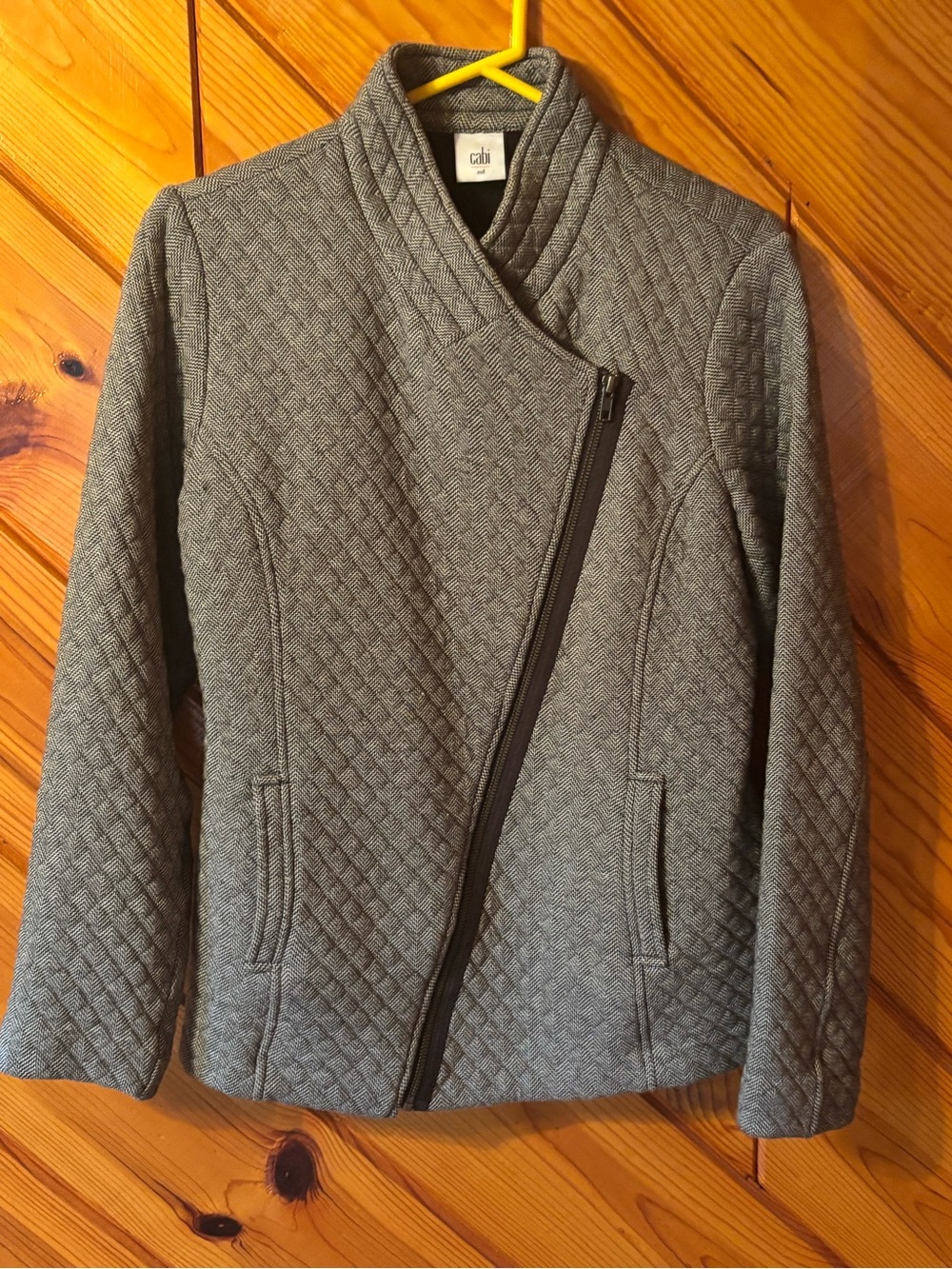 CAbi Quilted Asymmetrical Zip Jacket in Gray